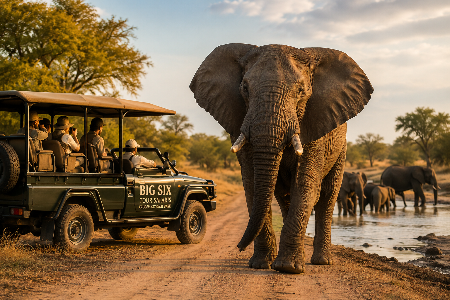 4 Day Kruger Safari with elephant sighting near a waterhole in Kruger National Park