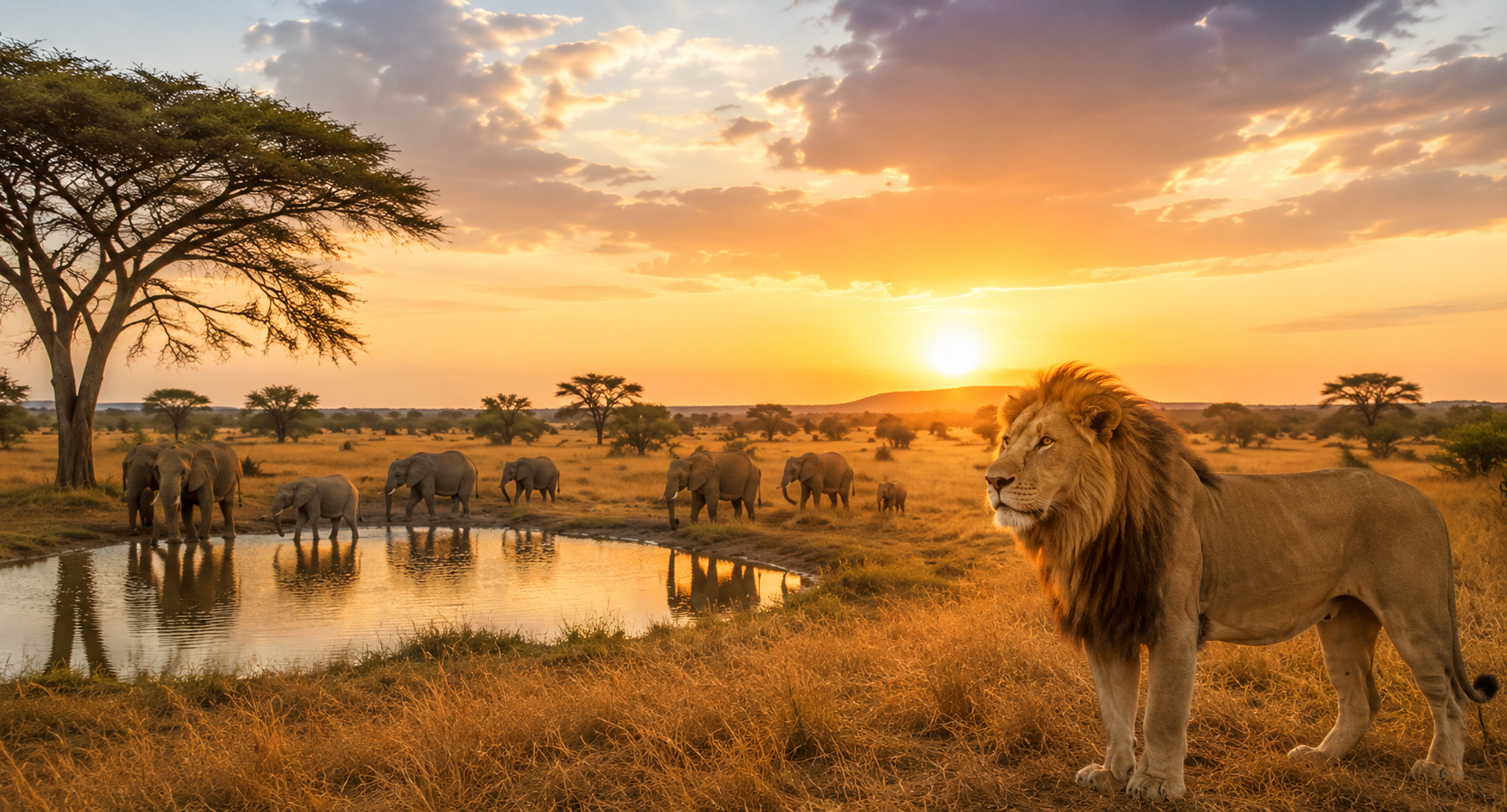 Lion at sunset during 4 Day Kruger Park and Private Game Lodge Safari